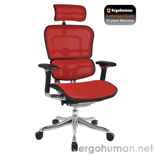Ergohuman Elite Red Mesh Office Chair with Leg Rest