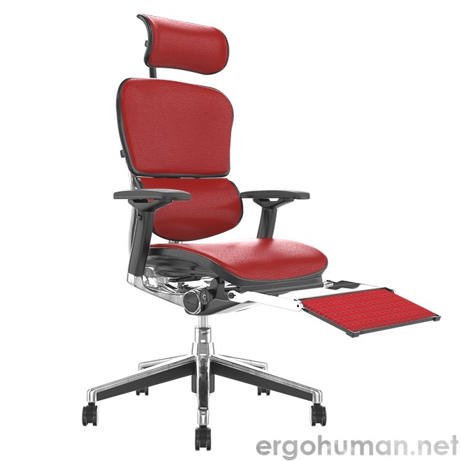 Ergohuman Elite Red Leather Office Chair with Leg Rest